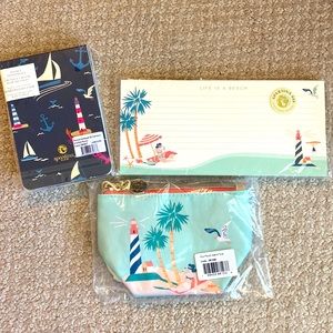 NWT Spartina 449 Pouf Pouch Island Toile and Life is a beach Notepad